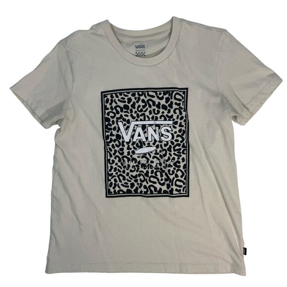 Vans Women’s Medium Animal Print Graphic Tee Beige Skate Streetwear - Picture 1 of 6